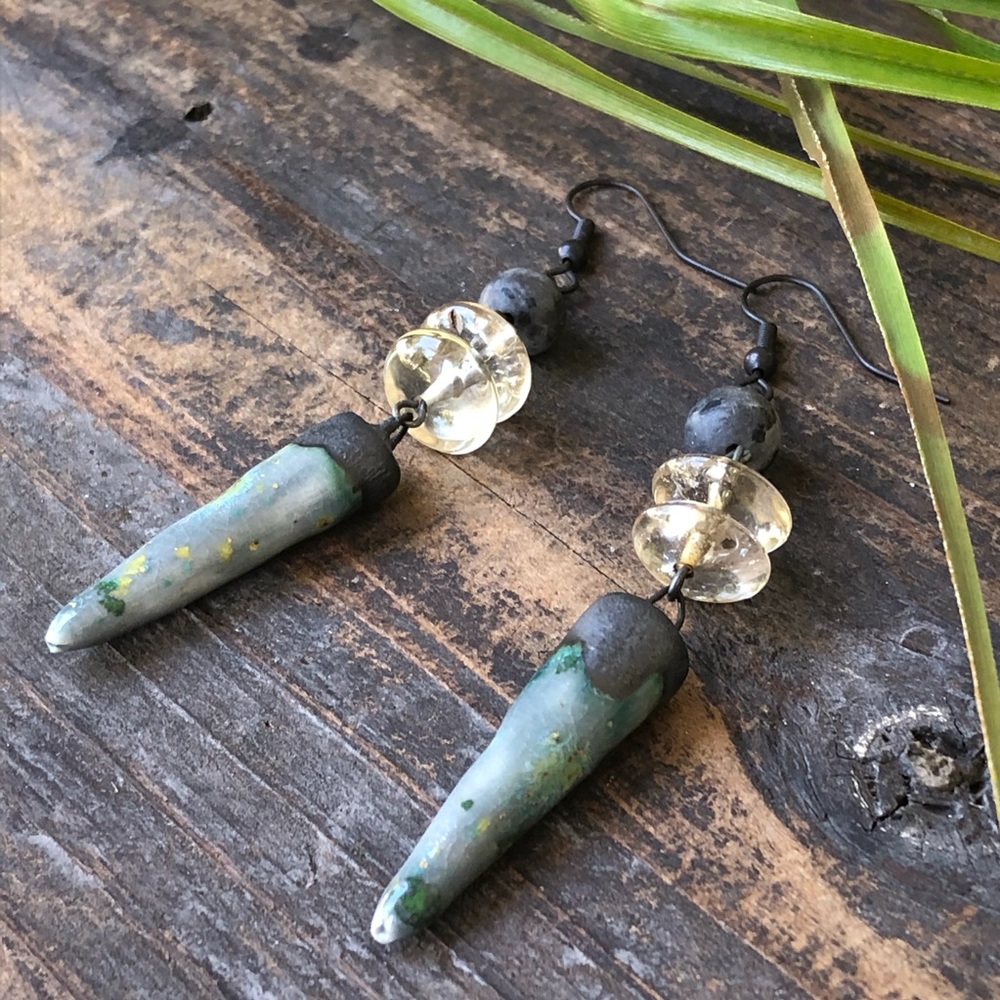 Ceramic Lemon Quartz Earrings - Picture 2 of 7